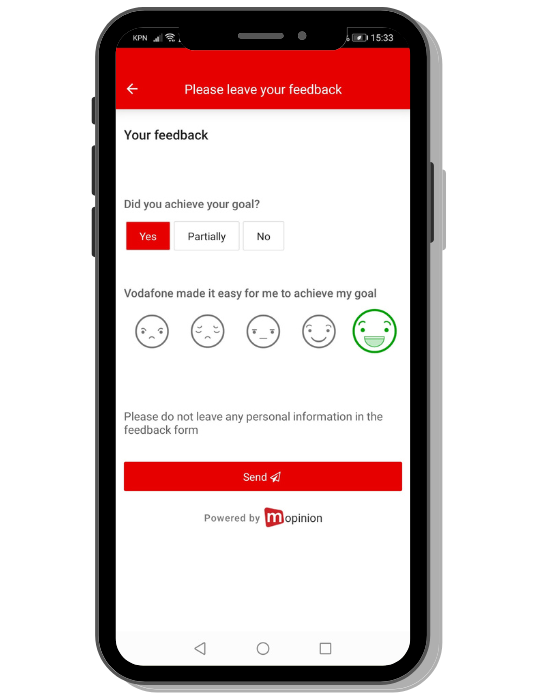 Customer feedback questions NPS example