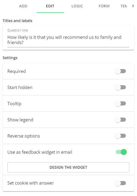 Widget toggle on